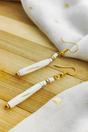White The Colourful Aura White Long Pipe Slim Shell Hook Earrings, Lightweight White Drop, Image 3 of 3