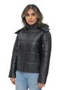 Black Womens Puffer Leather Bomber Jacket-Ajax, Image 1 of 6