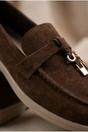 Brown iKrush Brown Camille Womens Suede Padlock Charm Loafers, Image 2 of 4