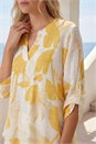 Yellow Palm Print V-Neck Wrap Hem Tunic Top, Image 4 of 4