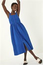 Royal Blue Seersucker Button Midi Sundress, Image 1 of 5