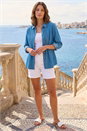 Denim Petite Pintuck Button Up Blouse, Image 2 of 4