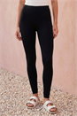 Black Stretch Plain Elastic Waist Leggings, Image 2 of 4