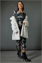 Black Abstract Side Ruched Midi Dress, Image 6 of 7
