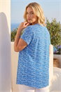 Blue Curve Pleat Front Printed Stretch Top, Image 3 of 4