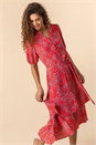 Red Ditsy Floral Frill Hem Midi Dress, Image 3 of 5