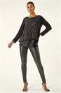 Black Foil Print Chiffon Overlay Tunic Top, Image 2 of 5