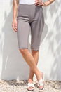 Taupe Elastic Waist Knee Length Stretch Shorts, Image 1 of 4