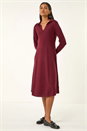 Wine Scallop Detail Knitted Midi Dress, Image 2 of 5