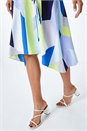 Blue Geo Print Asymmetric Fit And Flare Dress, Image 5 of 5