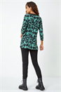 Green Abstract Print V-Neck Stretch Top , Image 3 of 5
