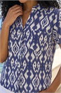Navy  Ikat Print Linen Blend Shirt, Image 4 of 4