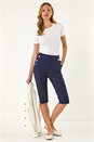 Navy  Buttoned Pocket Cropped Shorts, Image 2 of 5