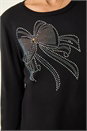 Black Sparkle Bow Detail Crew Neck Jumper, Image 5 of 5