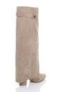 Khaki AJVANI Khaki High Block Heel Pointed Toe Fold Over Knee Boots, Image 4 of 4