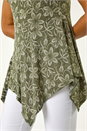 KHAKI Leaf Print Hanky Hem Stretch Top, Image 5 of 5