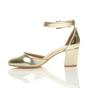 Gold AJVANI Gold Mid Block Heel Ankle Strap 2 Part Heels, Image 3 of 6