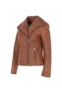 Tan Ashwood Leather Tan 'Isabella' Real Leather Wide Collar Biker Jacket, Image 3 of 5