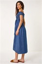 Denim Bardot Shirred Maxi Dress, Image 3 of 5