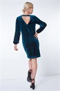 Teal Split Sleeve Velvet Mini Dress, Image 3 of 5
