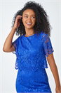 Blue Petite Lace Overlay Stretch Dress, Image 4 of 5