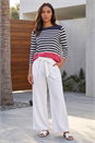Navy  Contrasting Stripe Print Top, Image 2 of 4