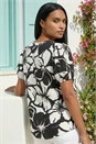 Black Floral Mono Print V-Neck Top, Image 3 of 4
