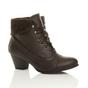 Brown AJVANI Brown Mid Cuban Heel Pixie Lace Up Granny Ankle Boots, Image 1 of 7
