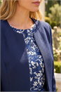 Navy  3/4 Sleeve Tailored Jacquard Jacket, Image 4 of 4