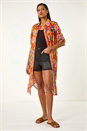 Orange Ikat Button Shirt Dress, Image 6 of 6