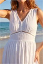 White Seersucker V-Neck Midi Dress, Image 4 of 4