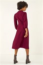 Wine Textured Collared Twist Front Dress, Image 3 of 5