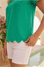 Green Scalloped Hem V-Neck T-Shirt, Image 4 of 4