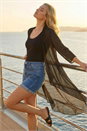 Black 3/4 Sleeve Mesh Longline Kimono, Image 6 of 7