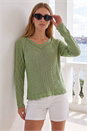 Khaki Scallop V-Neck Knit Jumper, Image 3 of 4