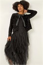 Black Elastic Waist Mesh Layered A Line Skirt, Image 2 of 5