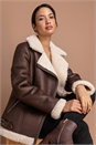 Brown Faux Fur Lined Zip Detail Aviator Jacket, Image 5 of 5