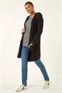 Black Fluffy Hooded Cardigan, Image 2 of 5