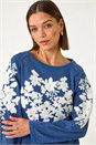Navy  Floral Applique Detail Stretch Top, Image 4 of 5