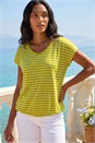 Lime Stripe Print V-Neck Stretch Tee, Image 1 of 4
