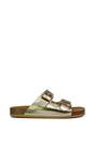 Gold XY LONDON Gold 'Star' Double Strap Buckle Up Summer Slip On Flat Sandals, Image 1 of 5