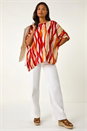 Red Abstract Buttoned Top, Image 2 of 5