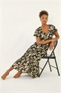Black Burnout Floral Frill Midi Dress, Image 1 of 5