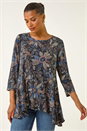 Blue Floral Puff Print Stretch Tunic, Image 3 of 5