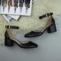 Black AJVANI Black Mid Block Heel Ankle Strap 2 Part Heels, Image 4 of 6