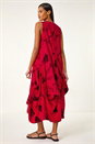 Red Abstract Bubble Hem Midi Dress, Image 3 of 5
