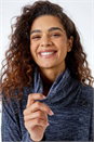 Midnight Blue Roll Neck Button Detail Tunic Top, Image 4 of 5