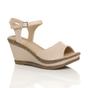 Natural AJVANI Natural High Wedge Heels Ankle Strap Cork Sandals, Image 1 of 6