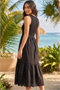 Black Cotton Broderie Midi Dress, Image 3 of 4
