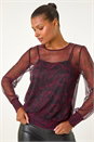 Red Abstract Print Plisse Shirred Hem Top, Image 1 of 6